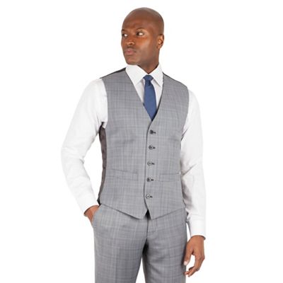 Ben Sherman Grey heritage check slim fit kings suit waistcoat